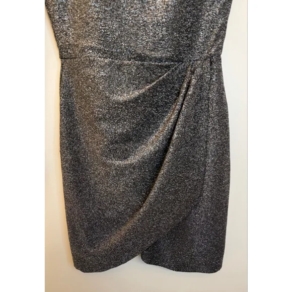 Altar'd State Silver Sparkle Mini Dress Small Metallic Lurex Wrap Evening Sexy - Picture 9 of 11